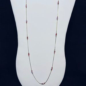 Gold Tone Triangle Chain Necklace With White And Maroon Beads